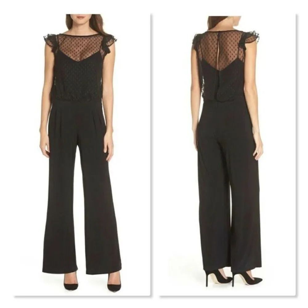 Julia Jordan Illusion Neck Wide Leg Jumpsuit - size 8 in Black